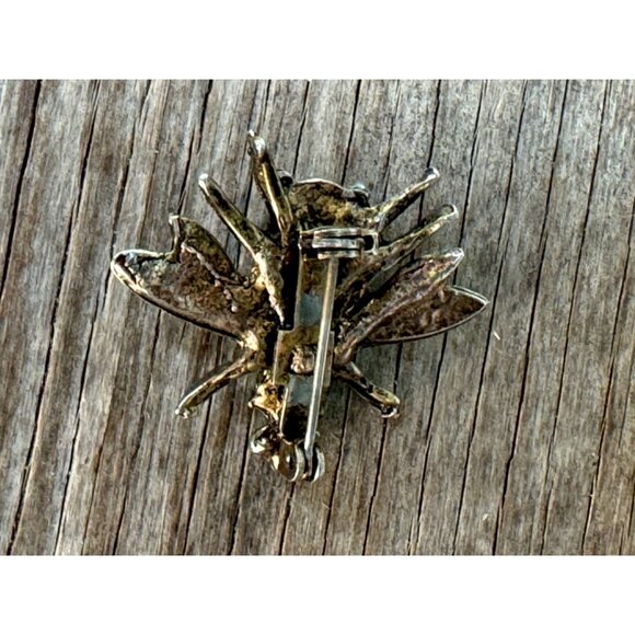 Vintage Rhinestone Bee Brooch Pin Antique Silver-Tone Insect Jewelry With Blue S - Picture 4 of 9